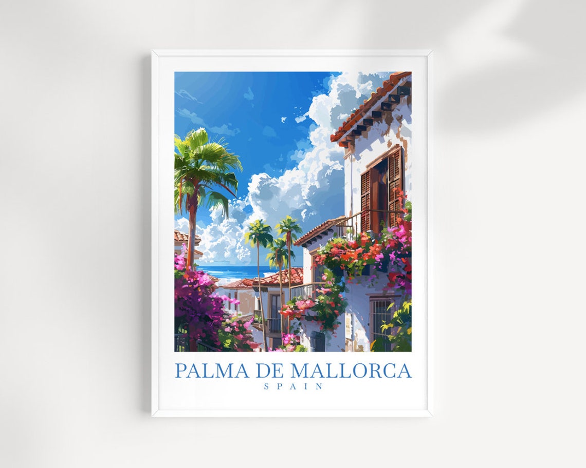 Palma De Mallorca Spain Bougainvillea Palms Whitewashed House Poster