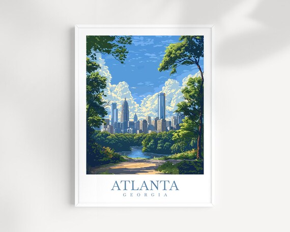Atlanta Georgia Skyline Trees Lake View Cityscape Travel Poster