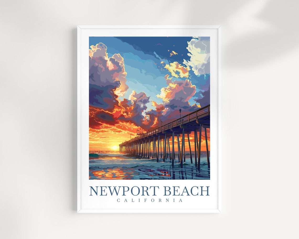 Newport Beach California Pier Sunset Ocean Dramatic Clouds Poster