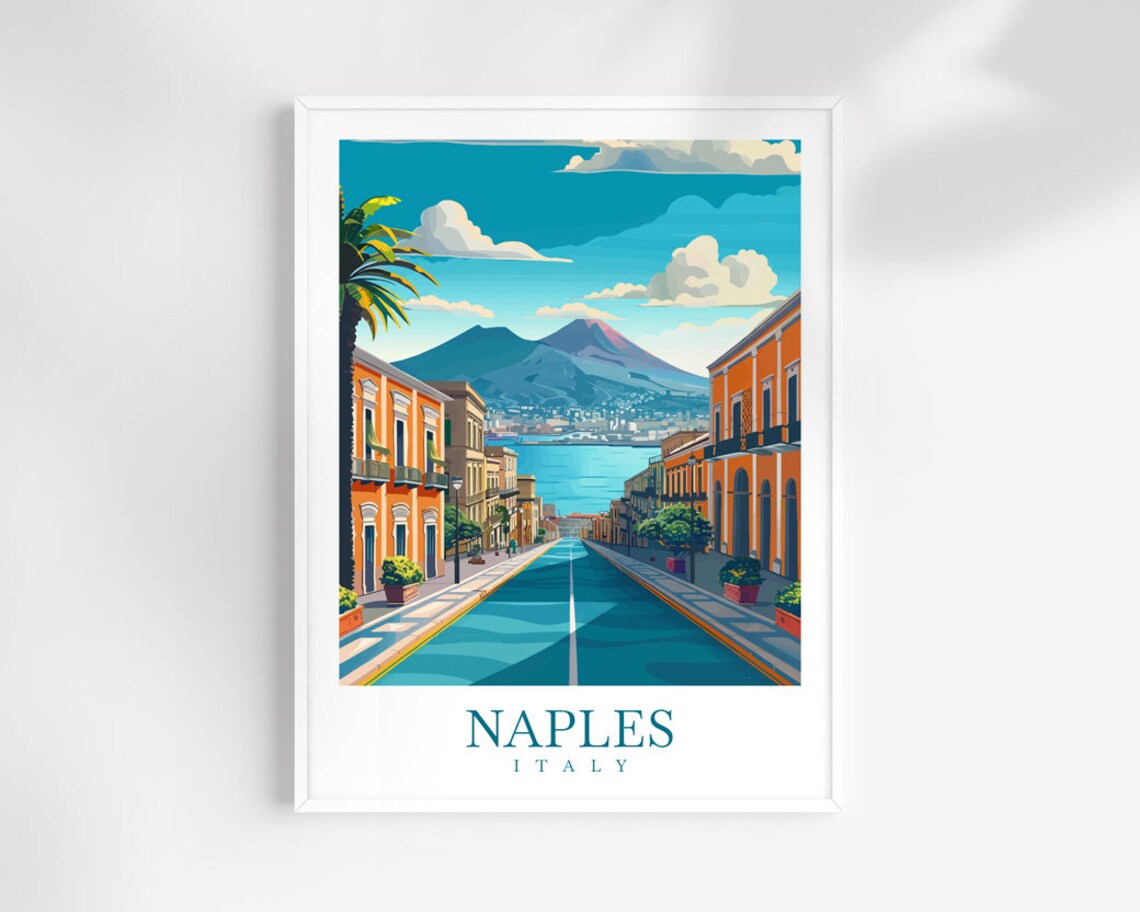 Naples Italy Street Vesuvius Bay View Summer Travel Wall Art