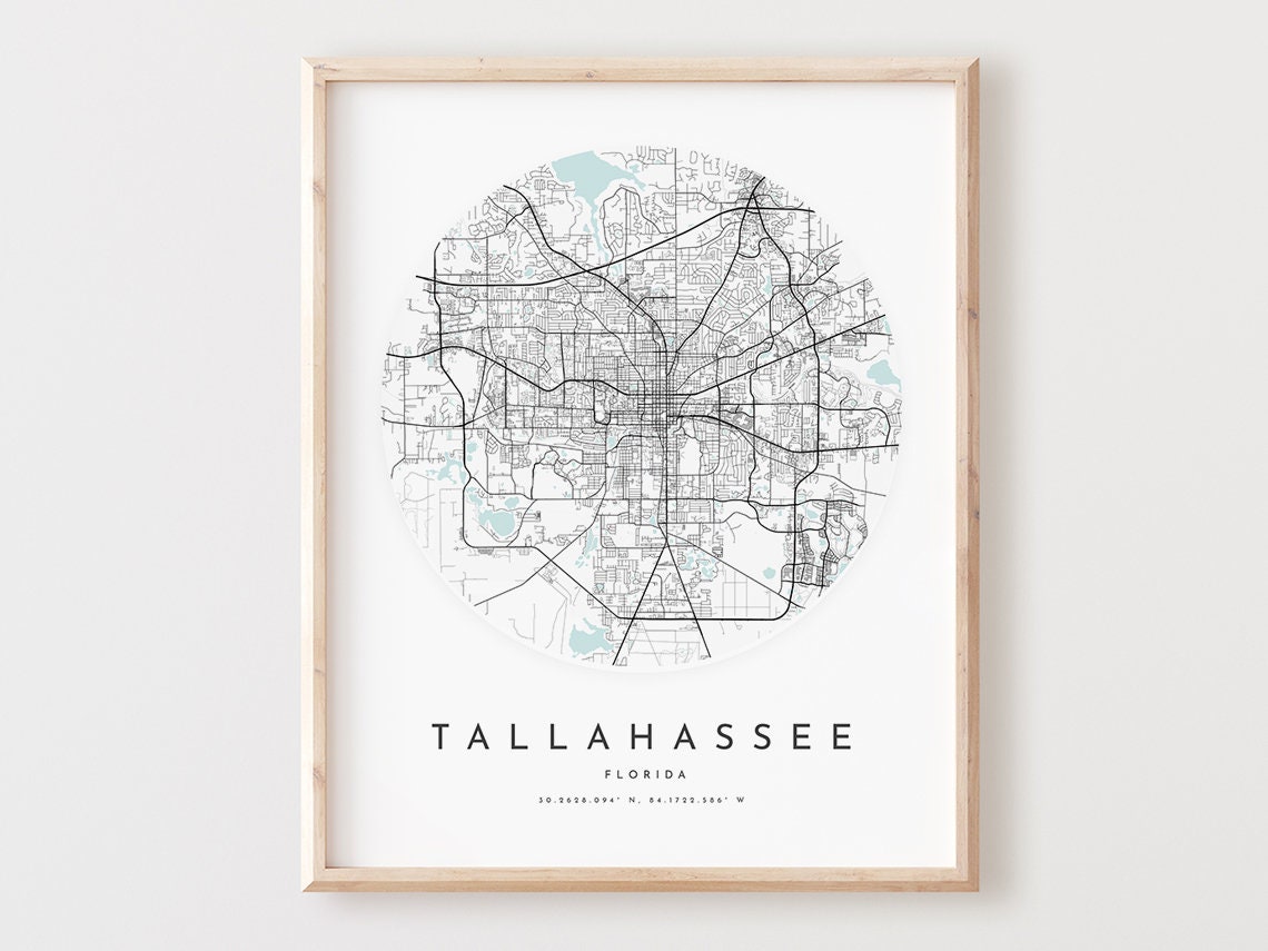 Tallahassee Florida City Map Poster Minimalist City Map Wall Decor