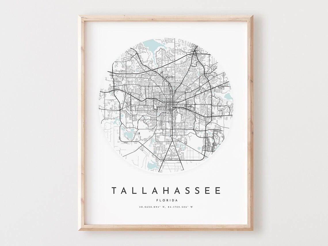 Tallahassee Map Print Florida City Street Art Poster