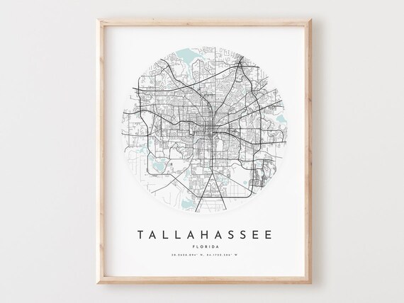 Tallahassee Map Print Florida City Street Art Poster