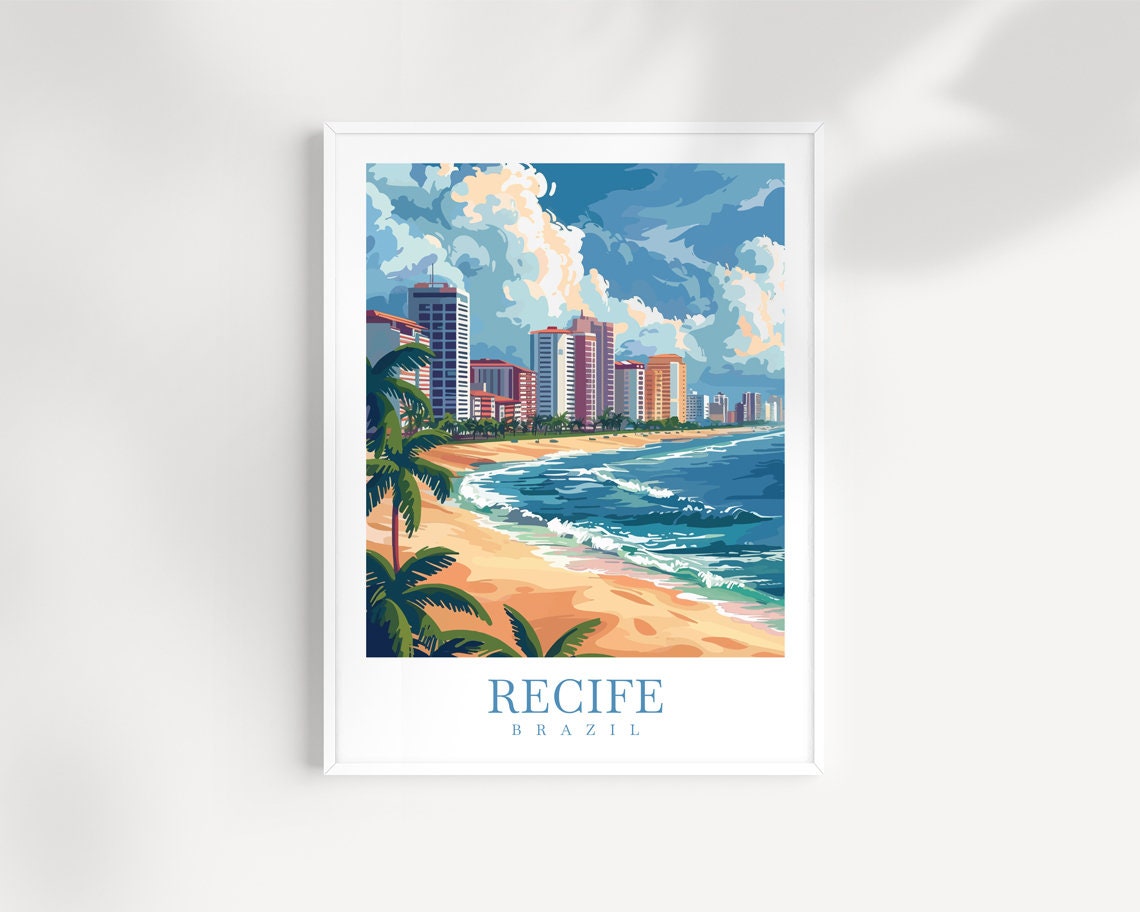 Recife Brazil Beach Skyline Coastal Promenade Travel Art Poster
