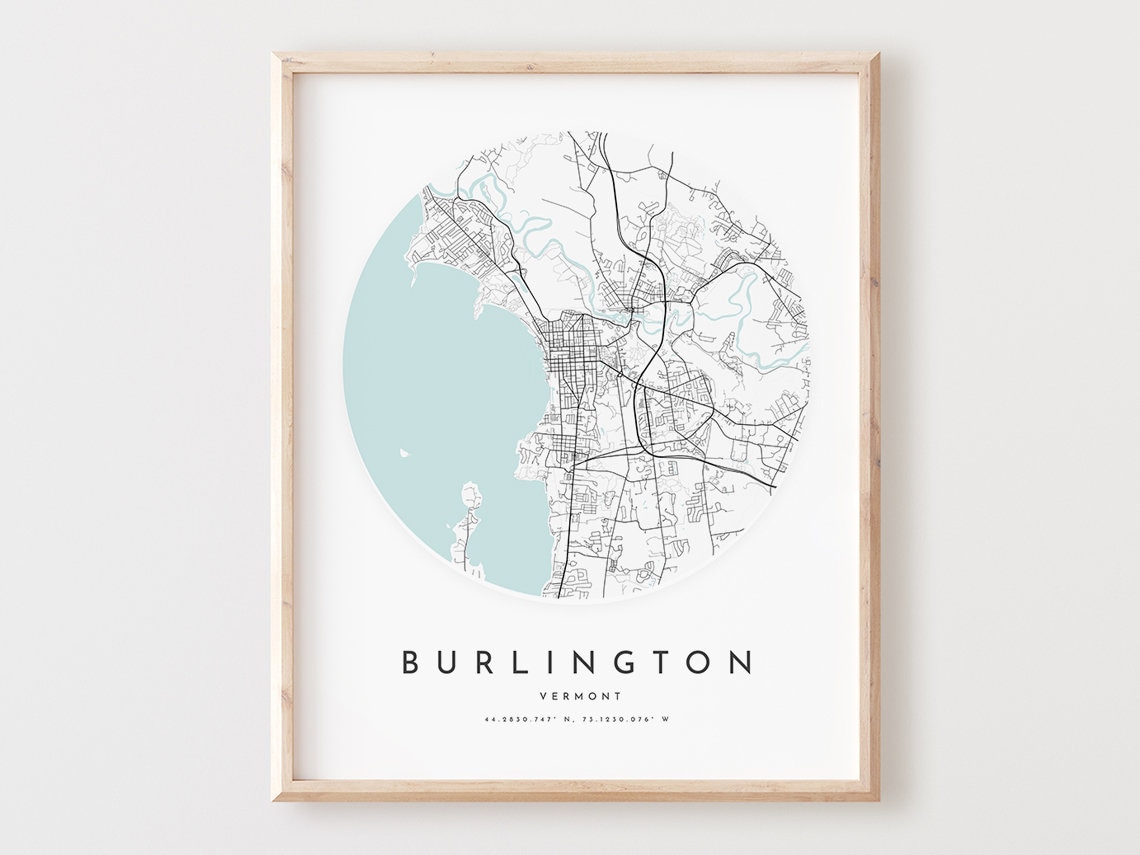 Burlington Vermont Minimalist City Map Lake Champlain Art Print