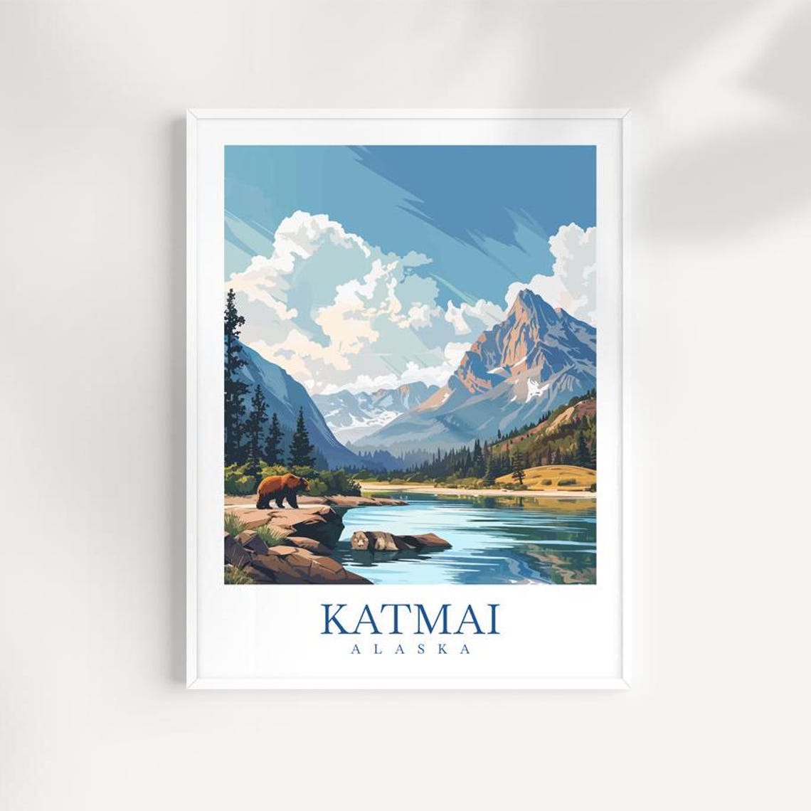Katmai Alaska Art Print Illustrated Bear Wildlife Landscape