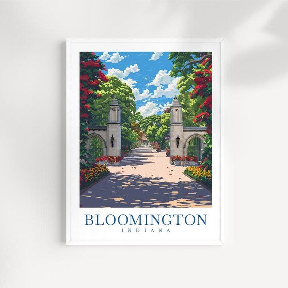 Bloomington Indiana Stone Arch Garden Gate Vintage Travel Poster