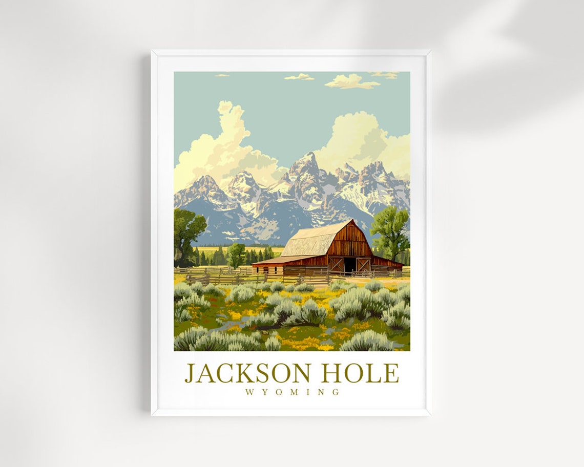 Jackson Hole Wyoming Rustic Barn Beneath Grand Teton Peaks Poster