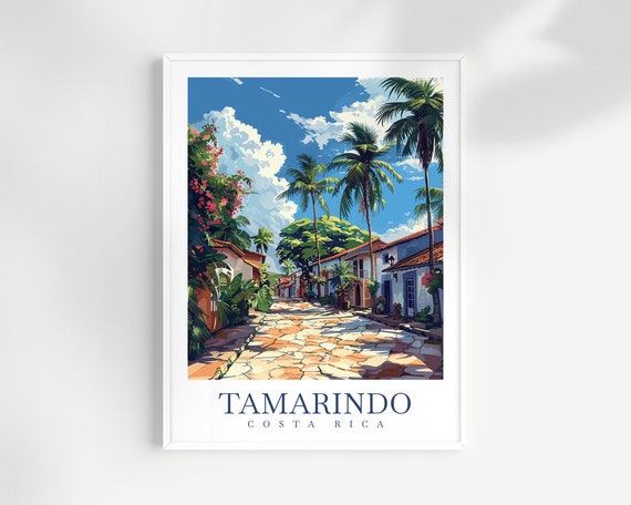 Tamarindo Costa Rica Cobblestone Street Palm Trees View Poster