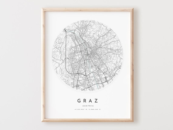 Graz Map Print Minimalist City Street Wall Art