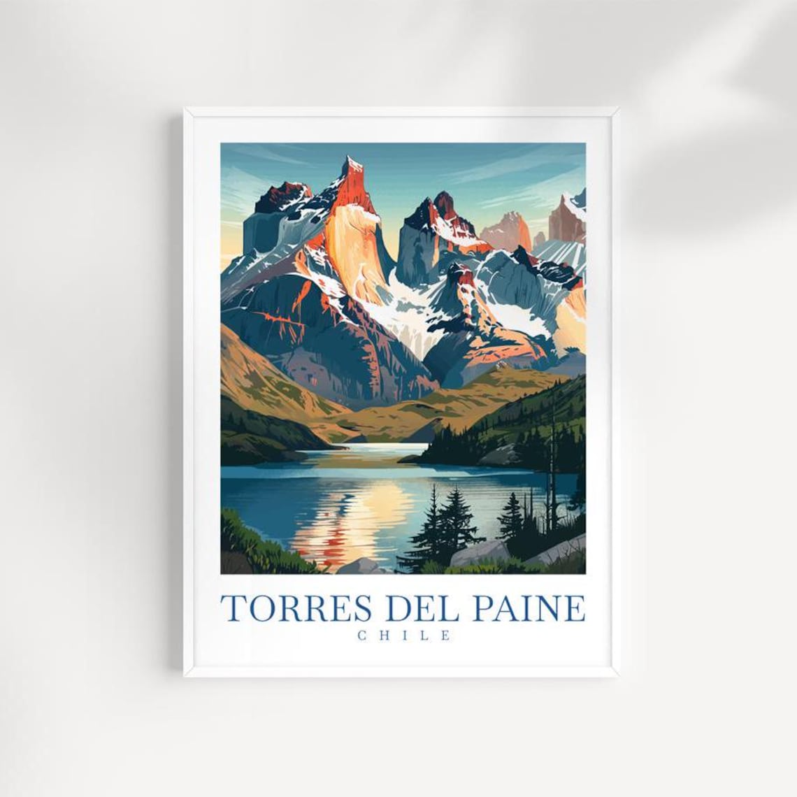 Torres del Paine Chile Granite Towers Lake Illustrated Travel Poster
