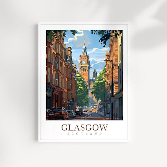 Glasgow Scotland Historic Clock Tower And City Street View Poster