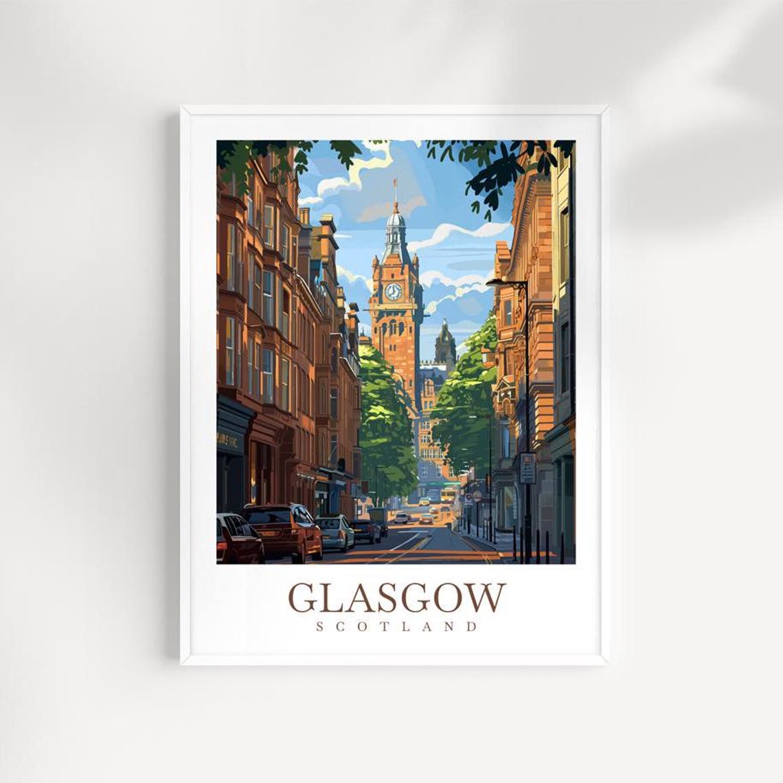 Glasgow Scotland Historic Clock Tower And City Street View Poster