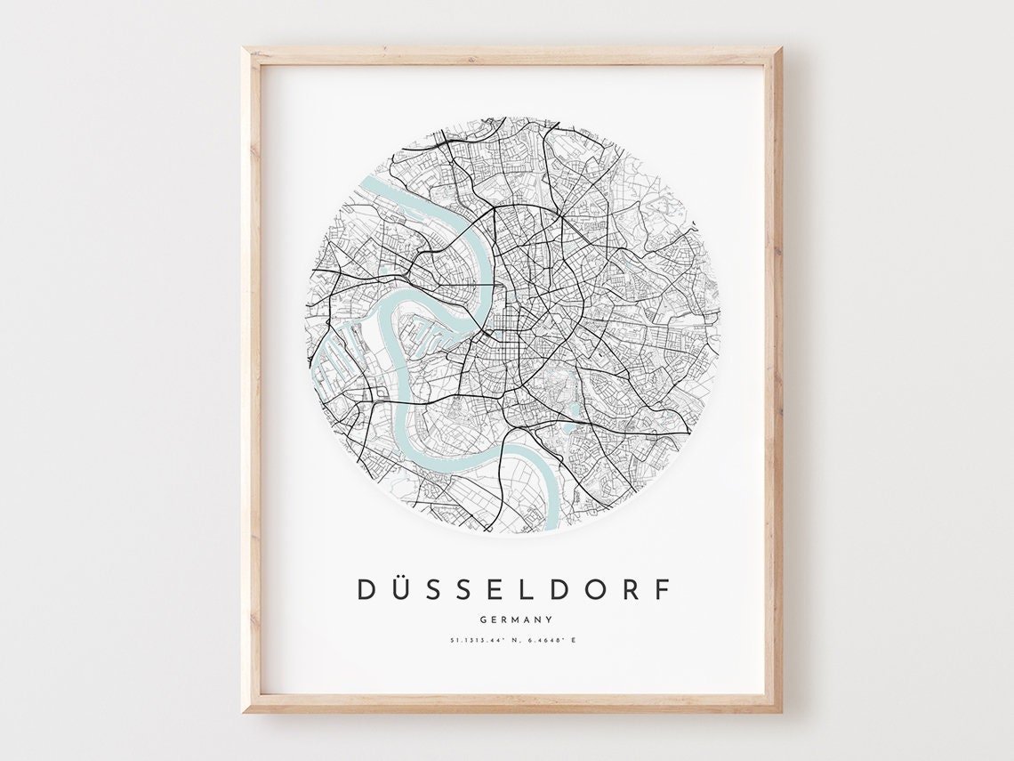 Dusseldorf Germany Circular Street Map River Minimalist Art Poster