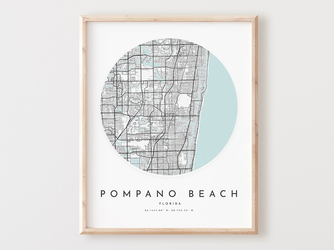 Pompano Beach Map Art Print Modern City Street