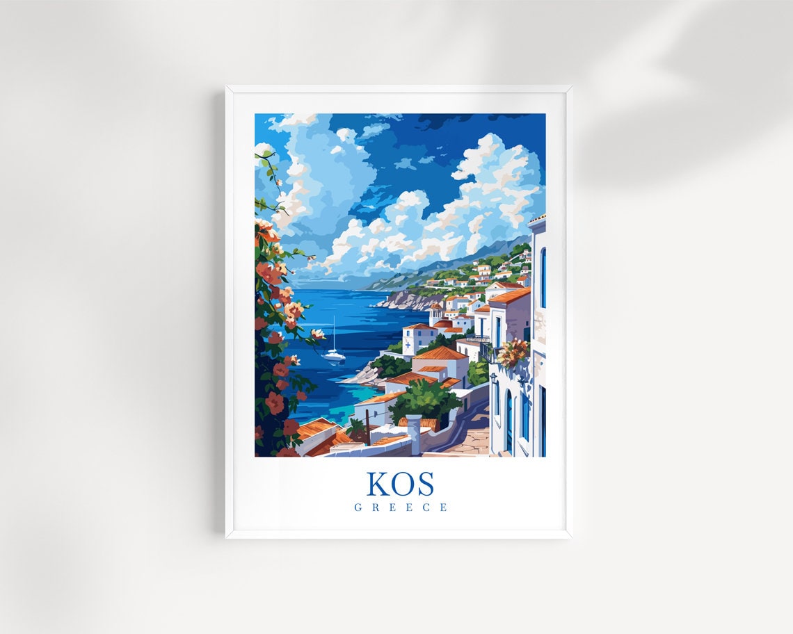Kos Travel Poster, Aegean Sea Greece Wall Art