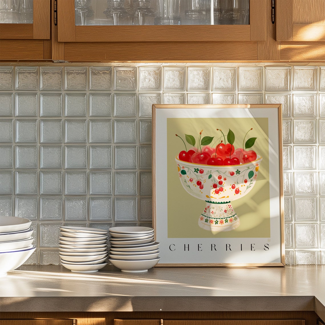Watercolor Cherry Art Print Mid Century Room Decor Coquette Aesthetic French Style Pink Watercolor Print French Dessert Aesthetic - Image 2