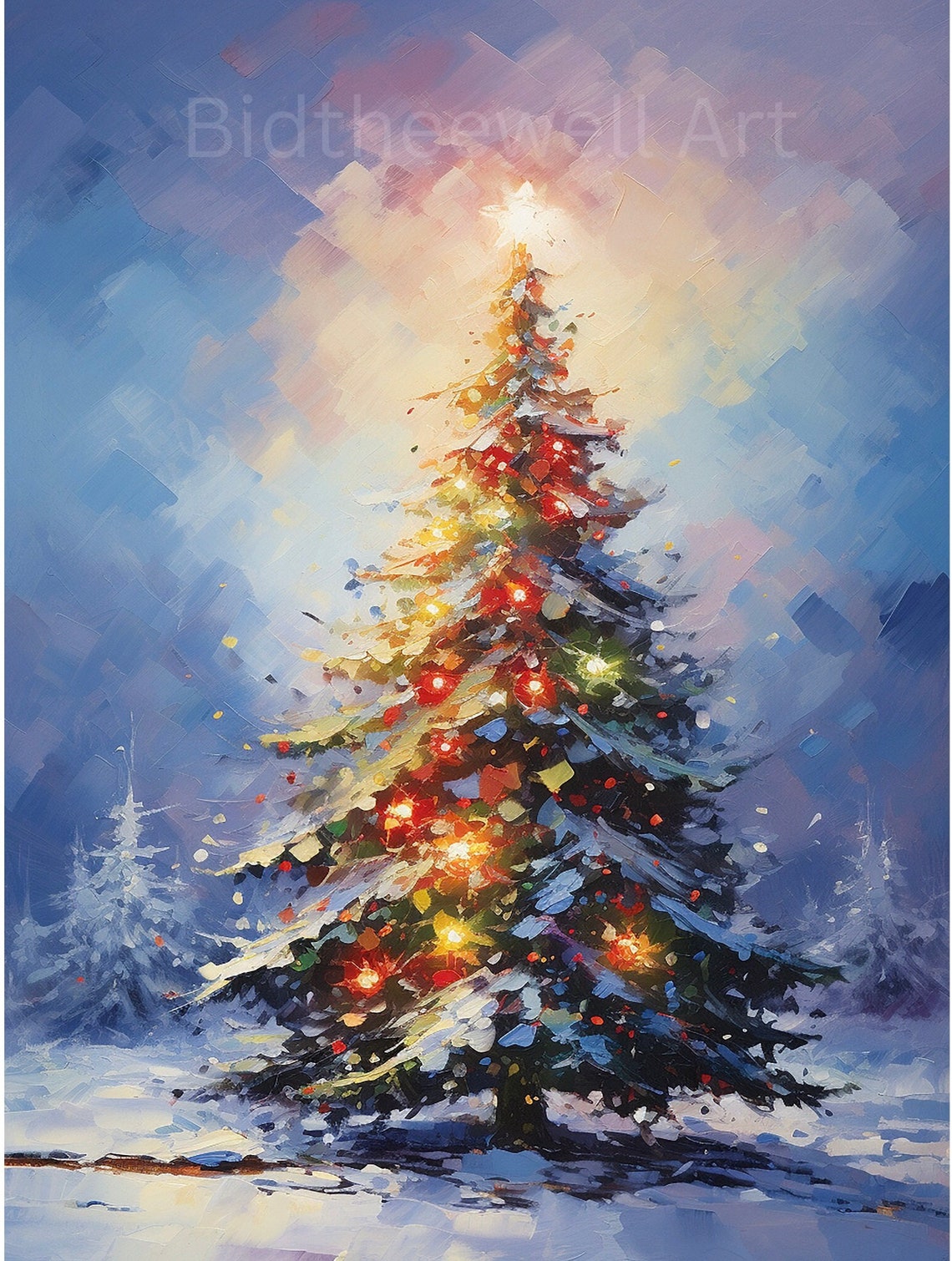 Colorful Christmas Tree Twinkling Lights Winter Twilight Poster - Image 2