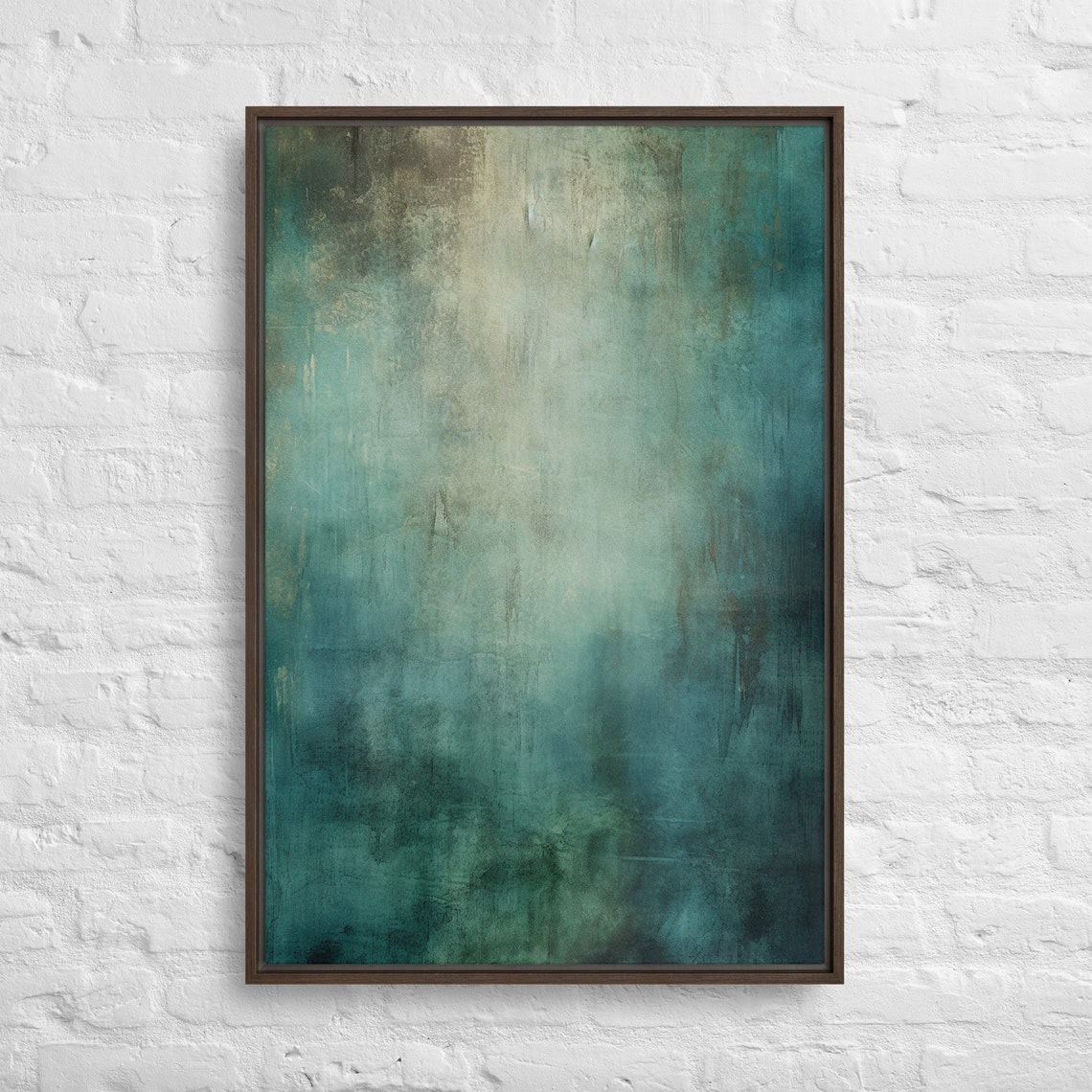 Teal Emerald Textured Abstract Art Print in Calming Coastal Tones