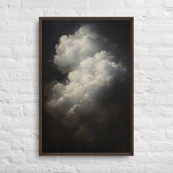 Bidtheewell Lonely Cloud 2 Framed Print On Canvas Moody Large Gallery Art Minimal Ready To Hang New House Gift Office