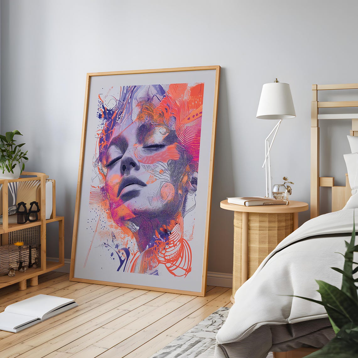 Neon Splash Woman Face Art Poster Coral Purple Expressive Decor - Image 5