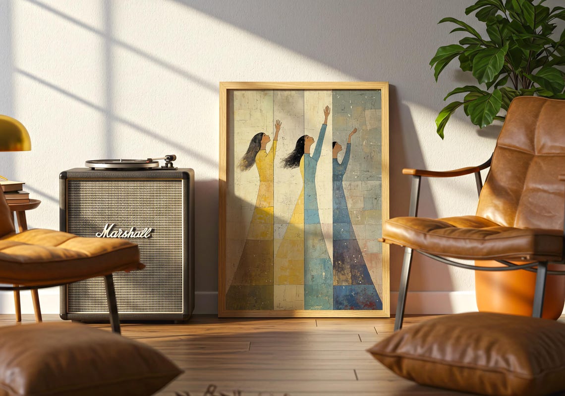 Reaching Figures Art Print Elegant Abstract Women Textured Contemporary Wall - Image 5