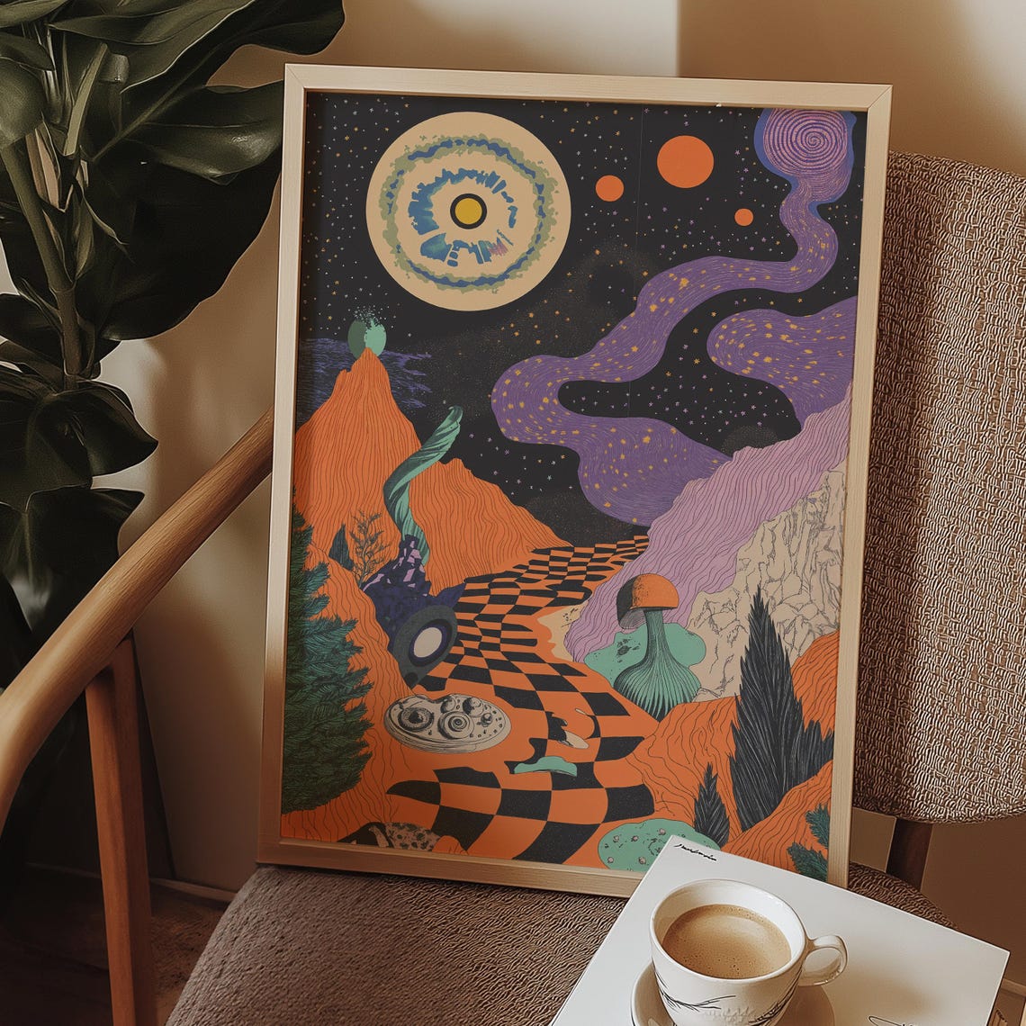 Trippy Cosmic Landscape, Psychedelic Mushroom Planet Poster - Image 3