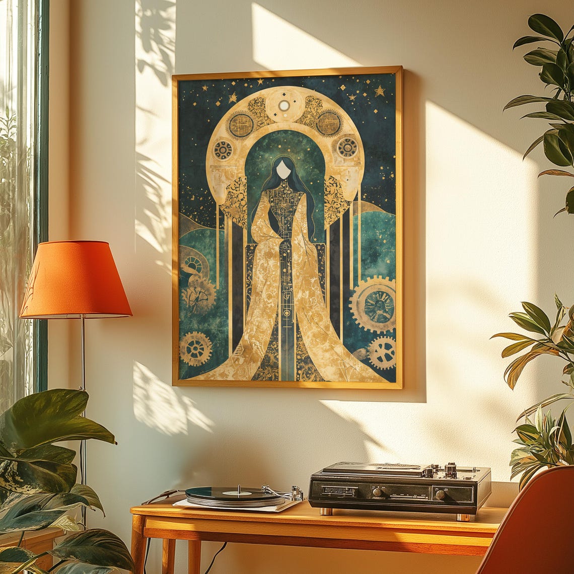 Art Deco Celestial Goddess Art Print Gold Teal Mystical Woman Decor - Image 5