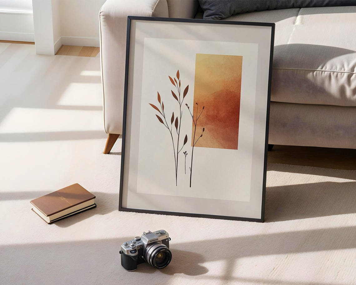 Minimalist Botanical Abstract Sunset Geometric Earthy Art Print - Image 2