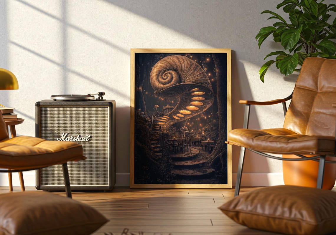 Giant Glowing Spiral Mushroom Tower in a Dark Enchanted Forest Poster - Image 4