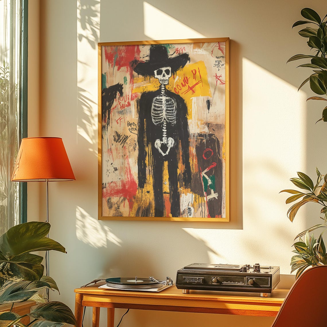 Skeleton Cowboy Graffiti Street Art Bold Neon Western Skull Poster - Image 5