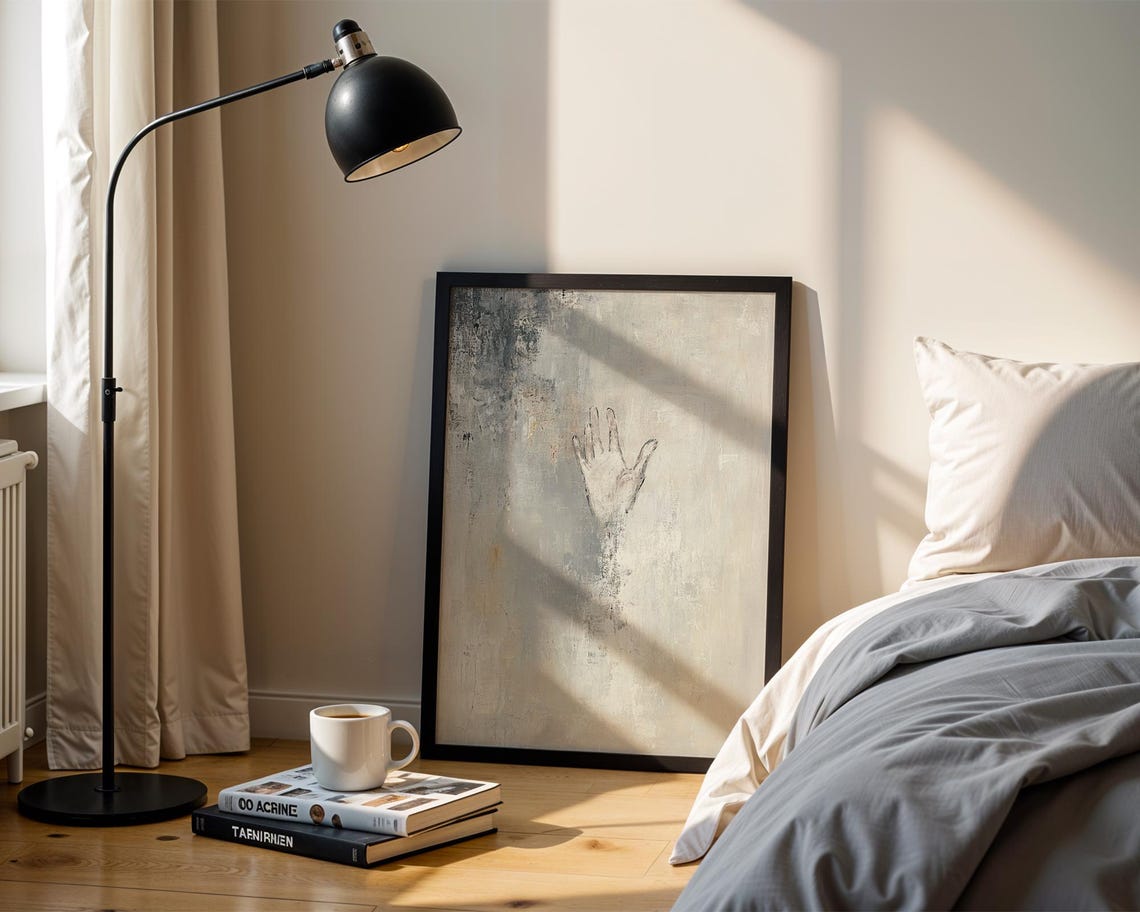 Faint Raised Hand Neutral Textured Beige Abstract Painting Poster - Image 3