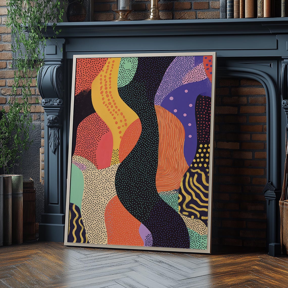 Colorful Abstract Organic Shapes Modern Dot Pattern Wall Art - Image 2