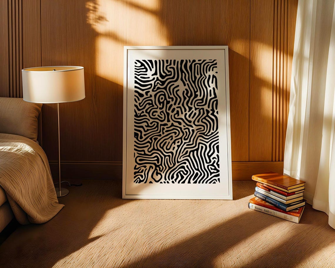 Bold Black and White Abstract Maze Labyrinth Line Art Poster - Image 5