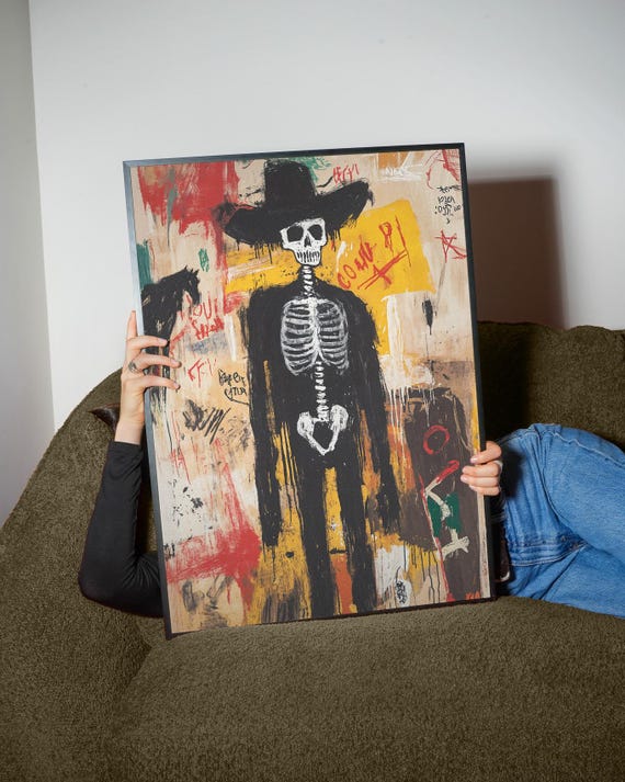 Western Skeleton Art Print Gothic Cowboy Graffiti Bold Wall
