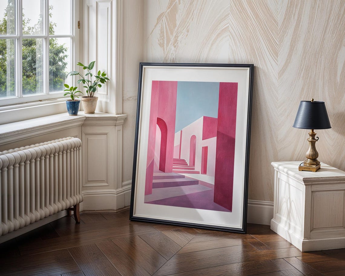 Pink Minimalist Architecture Abstract Dreamy Geometric Art Print - Image 4