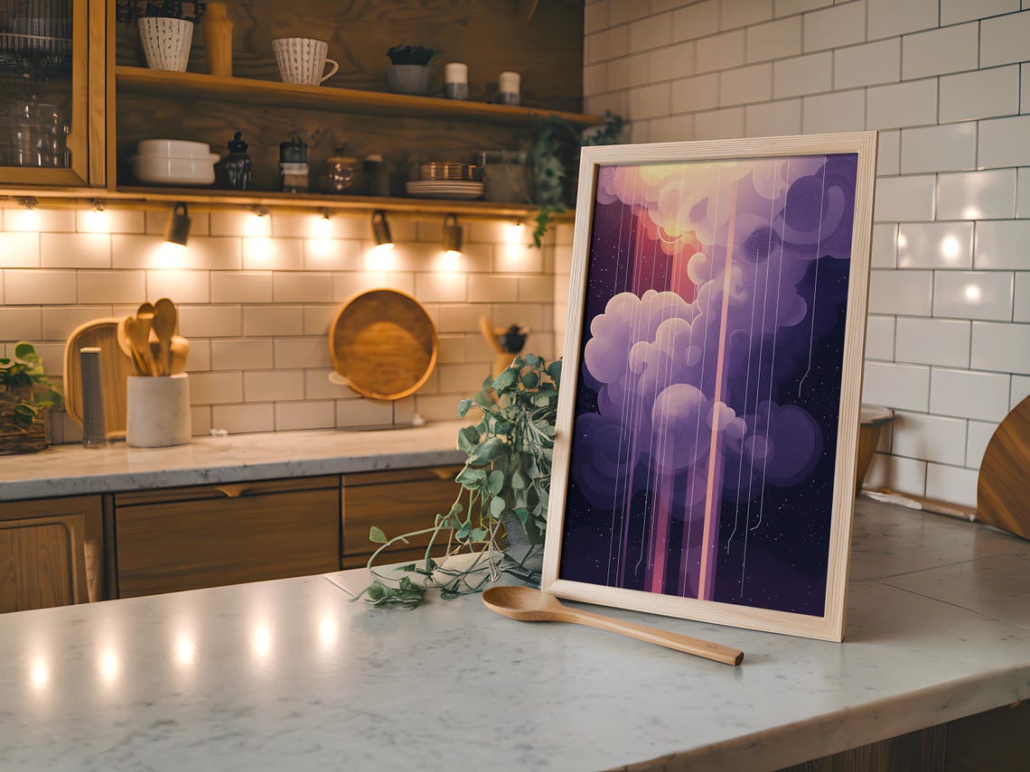 Purple Rain Clouds Cosmic Light Streaks Surreal Dreamy Poster - Image 2