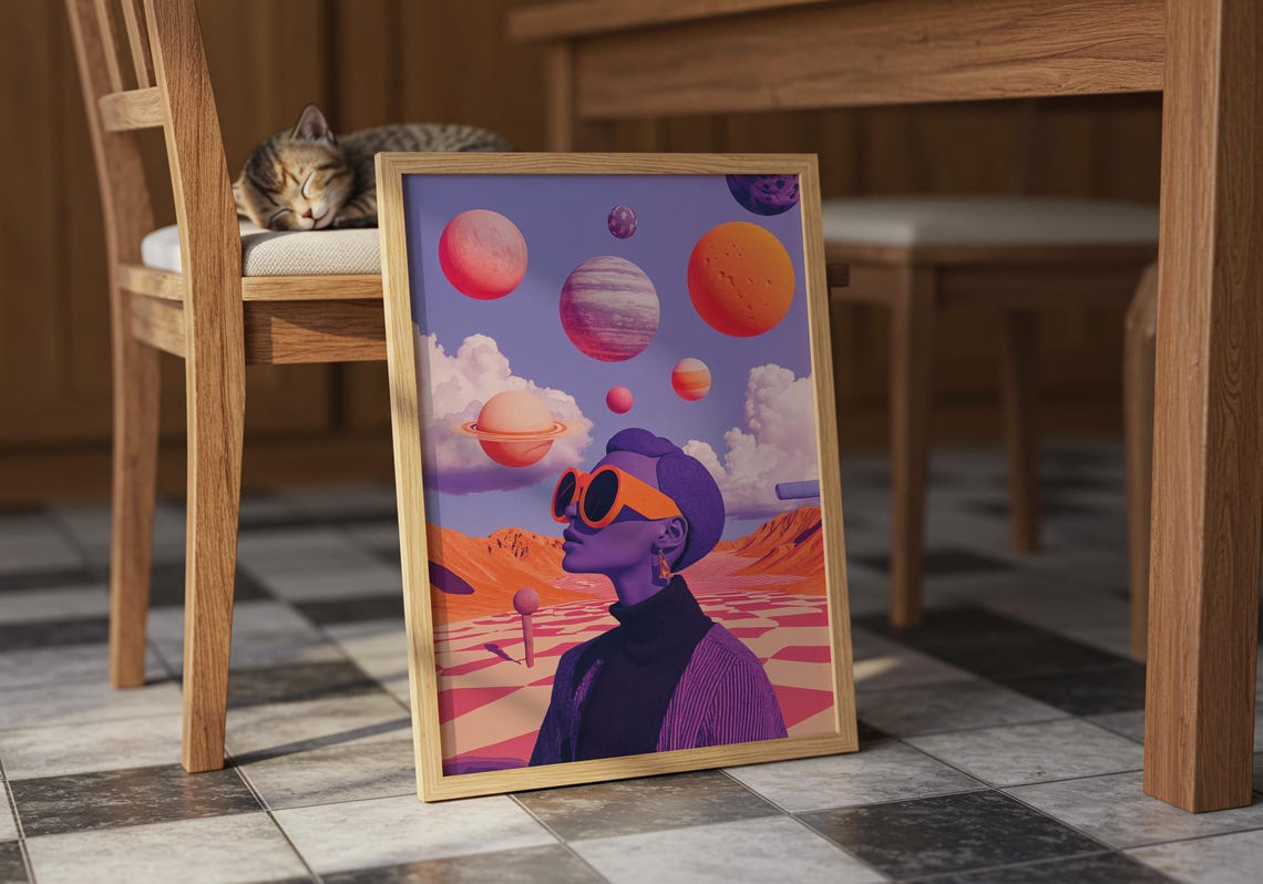 Surreal Cosmic Woman Planets Retro Futurist Outer Space Poster - Image 3
