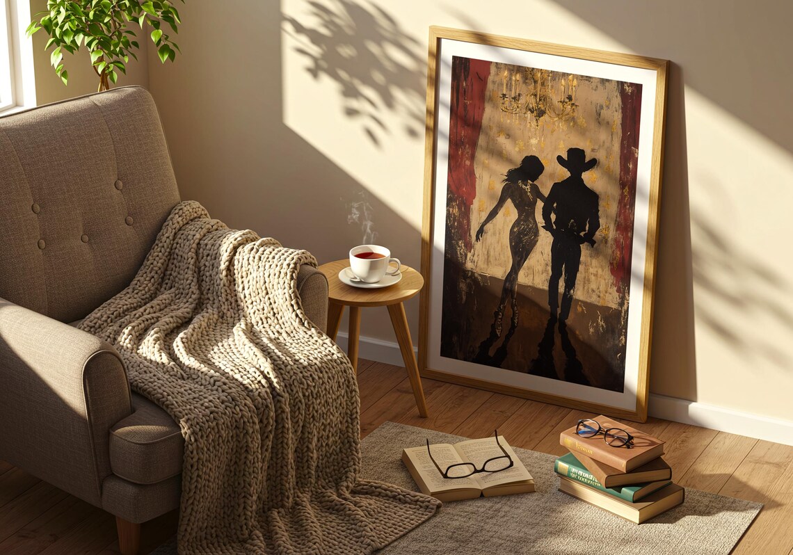 Elegant Cowboy Couple Dancing Silhouette Chandelier Romance Art Poster - Image 3