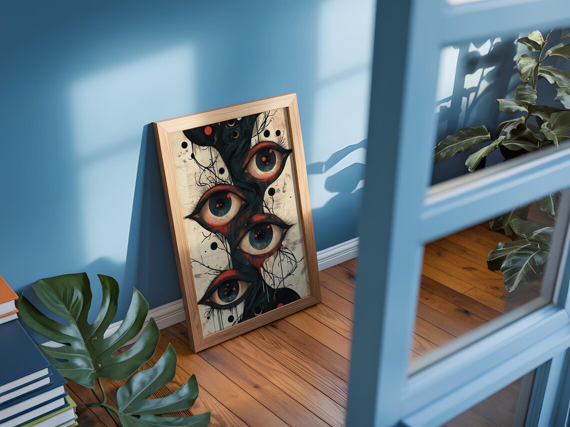 Surreal Four Eyes Vintage Oddity Dark Illustration Art Poster - Image 3