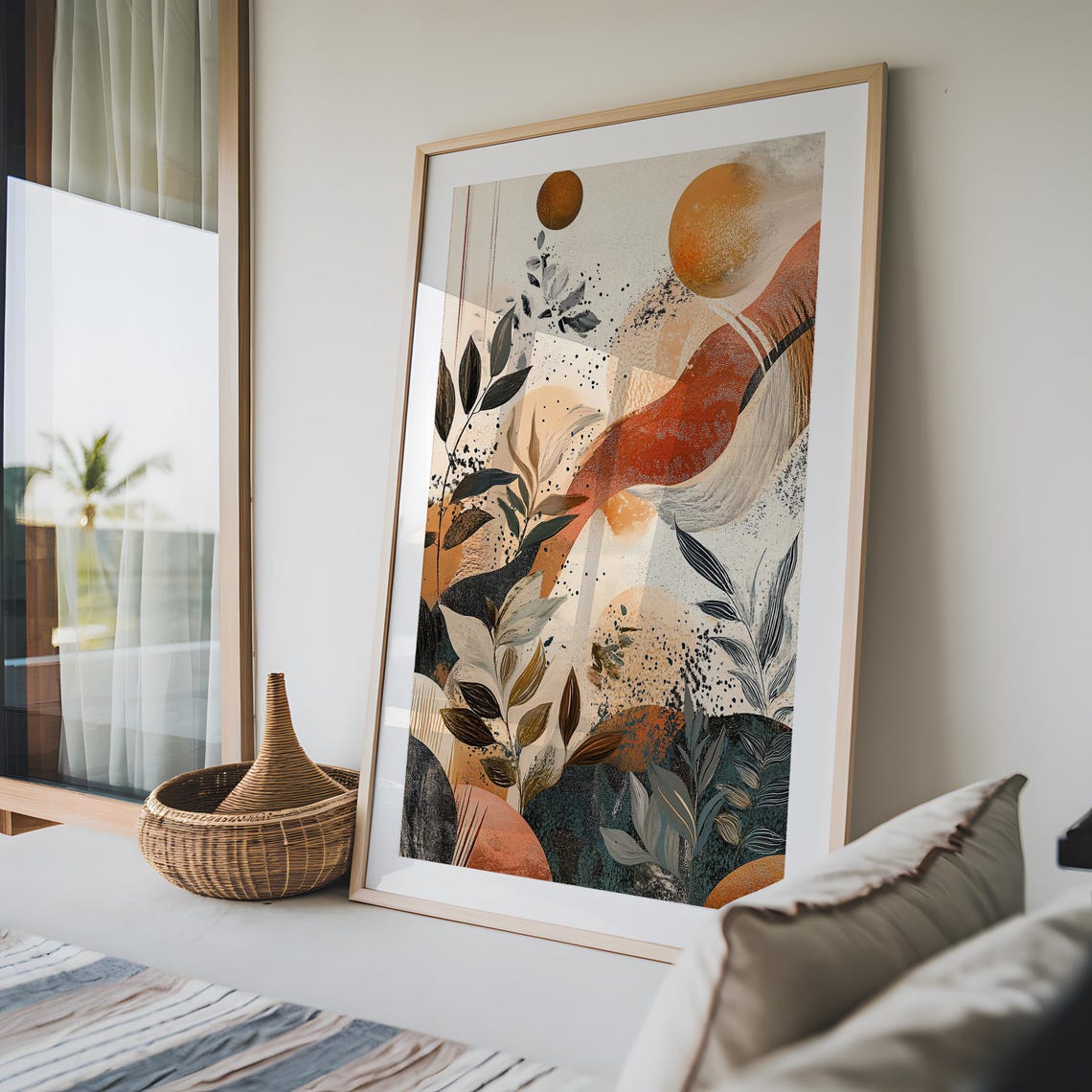 Earthy Terracotta Sun Abstract Art Print Warm Botanical Landscape - Image 2