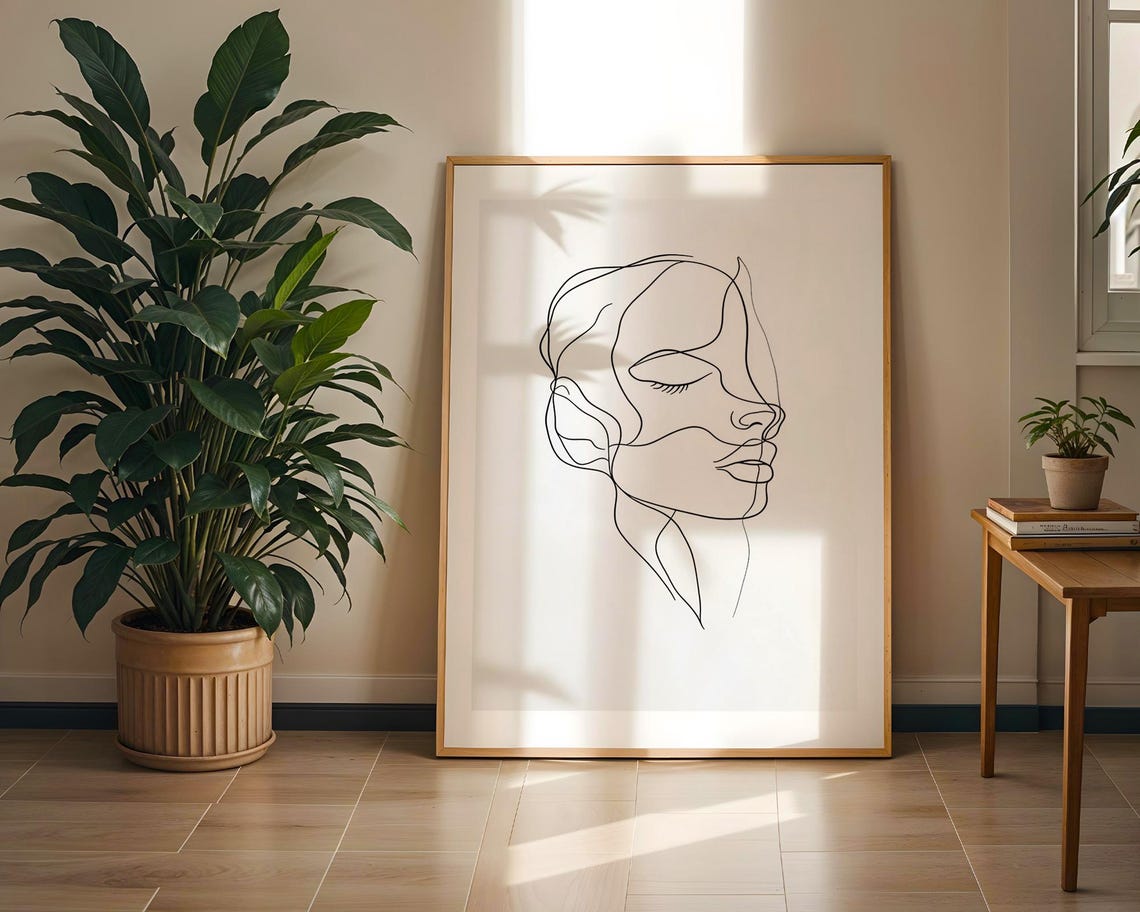Minimalist One Line Face Abstract Portrait Modern Wall Poster