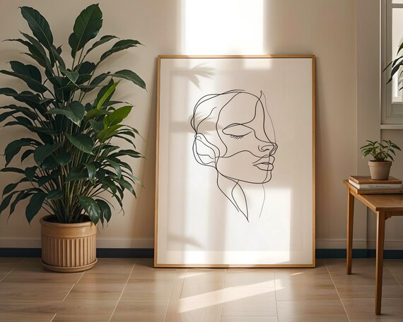 Minimalist One Line Face Abstract Portrait Modern Wall Poster