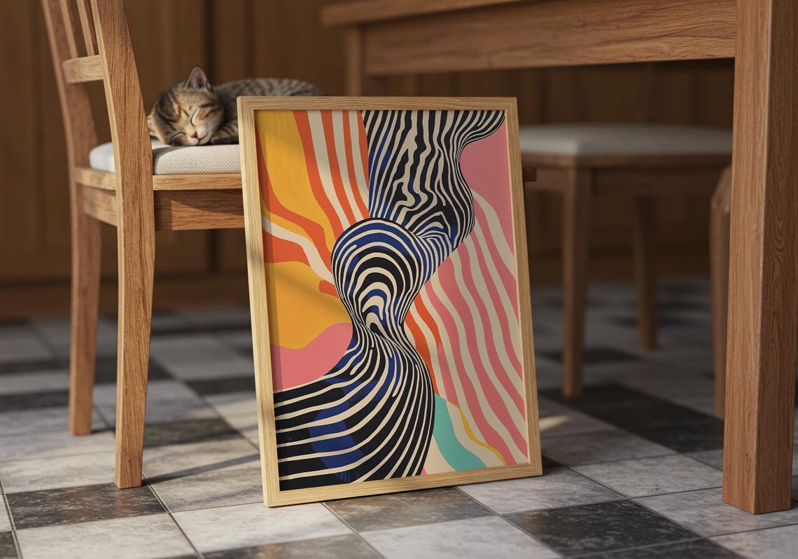 Optical Art Wavy Stripes Sunset Swirl Hypnotic Retro 70s Poster - Image 5