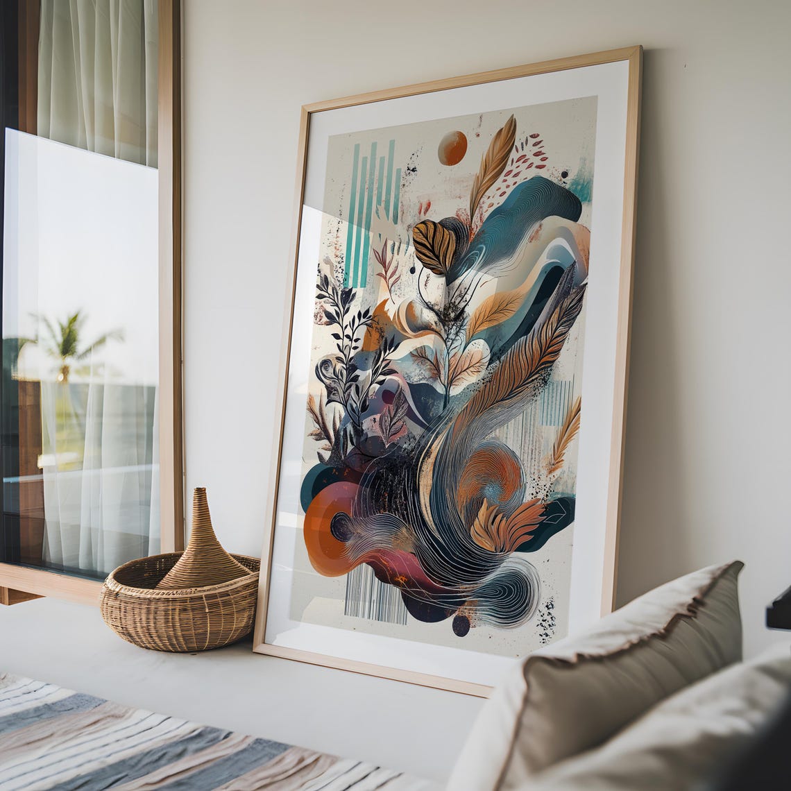 Copper Teal Swirl Botanical Abstract Art Print Flowing Wave Design - Image 5