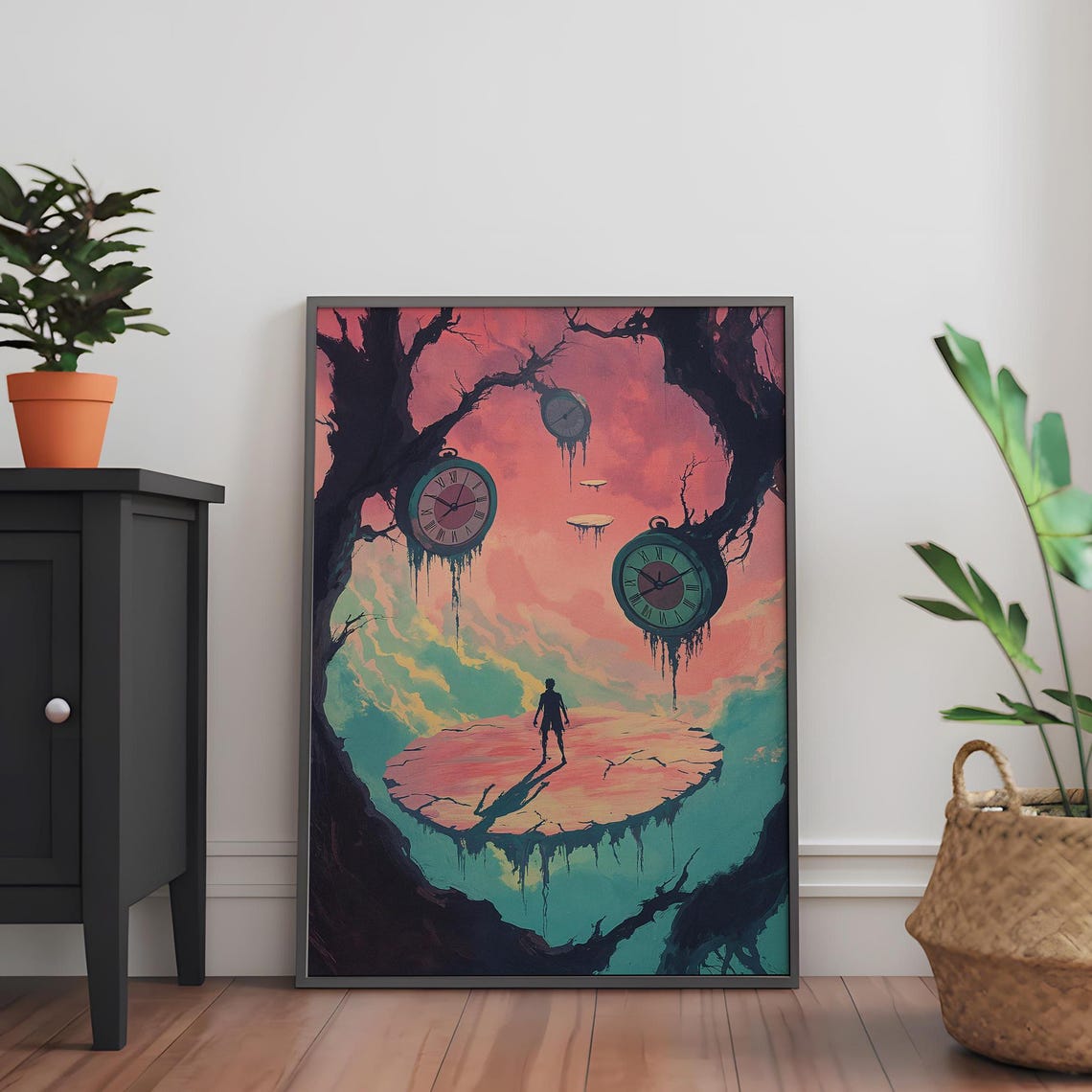 Melting Pocket Watches Floating Island Surreal Dream Art Poster
