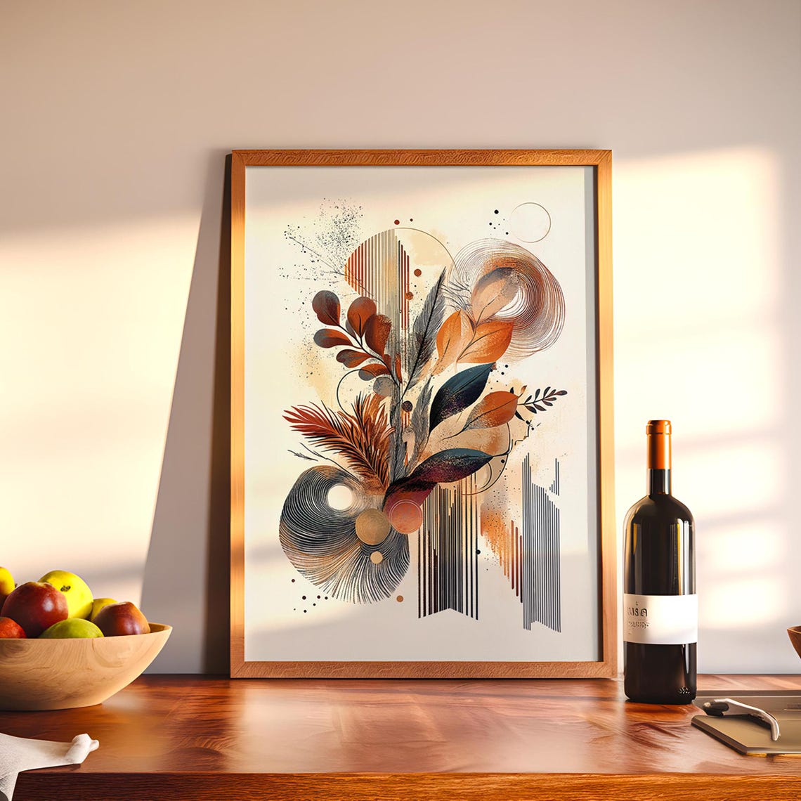 Boho Botanical Abstract Leaf Art Terracotta Modern Wall Poster