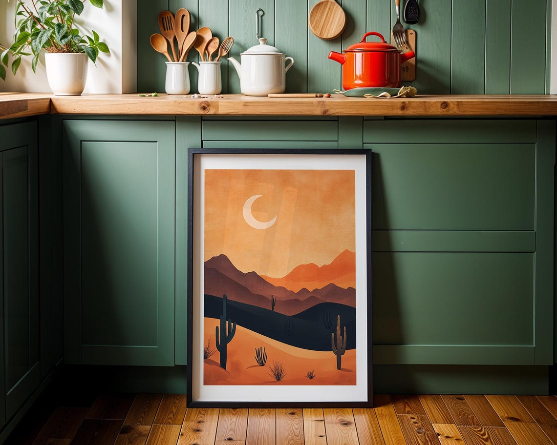 Crescent Moon Desert Cactus Boho Sunset Southwestern Art Poster - Image 3