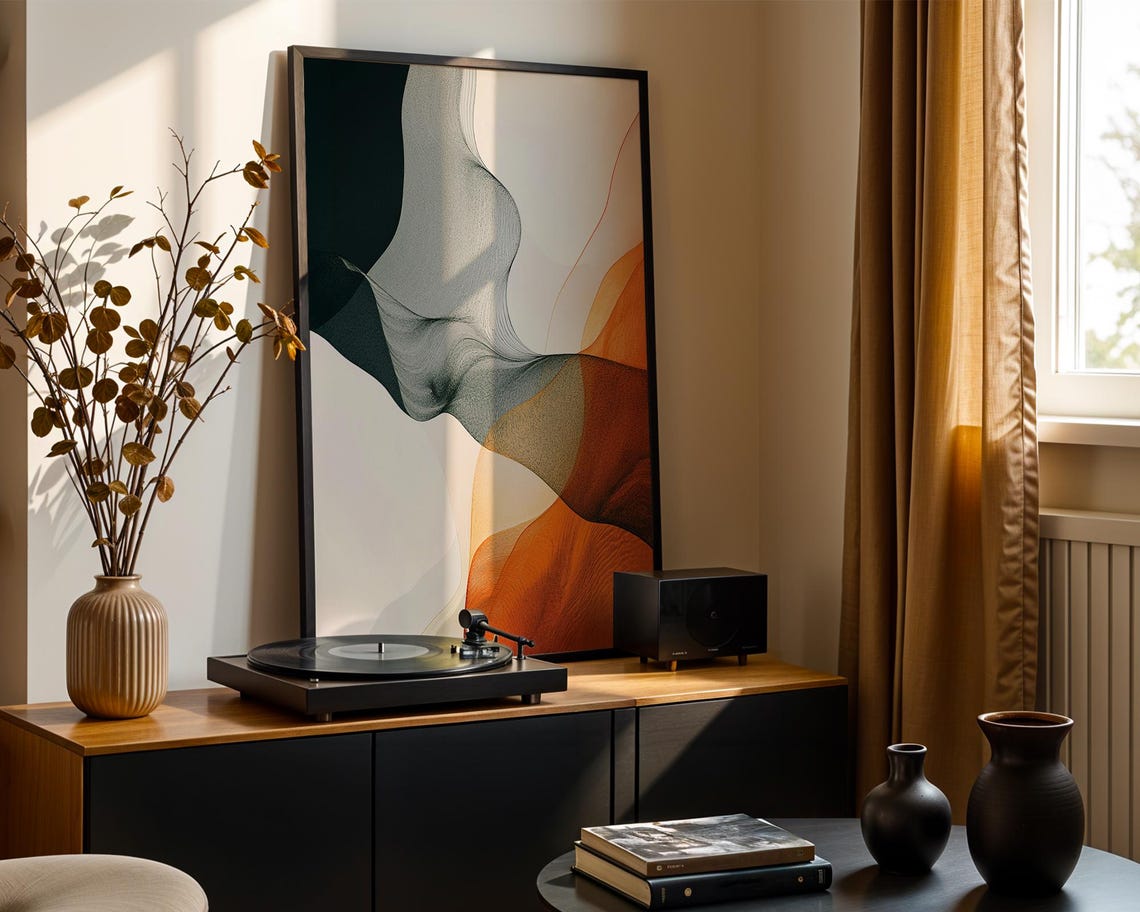Minimal Abstract Flowing Lines Terracotta Beige Soft Modern Art Poster - Image 5