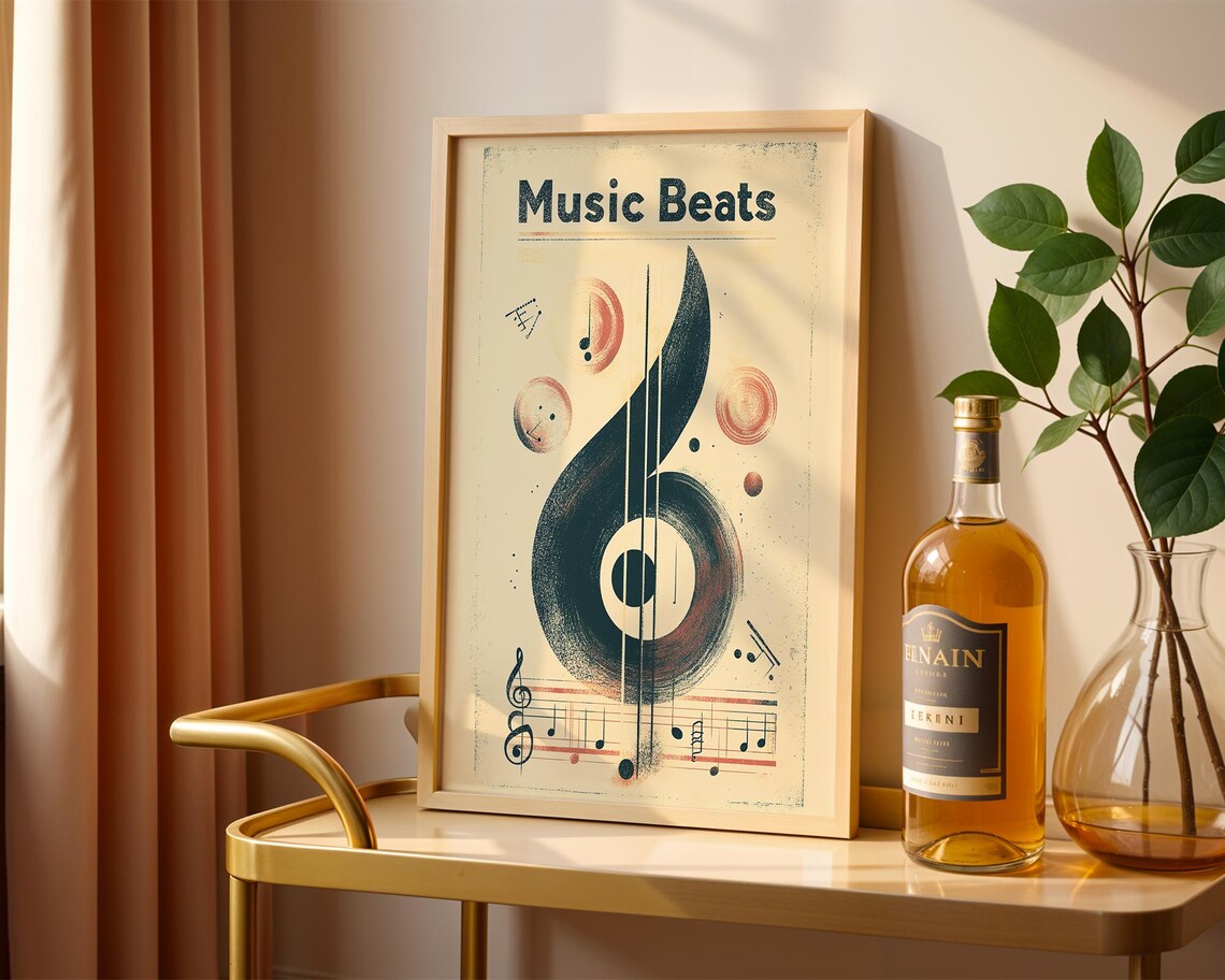 Music Beats Vintage Treble Clef Guitar Strings Notes Illustration Poster - Image 4